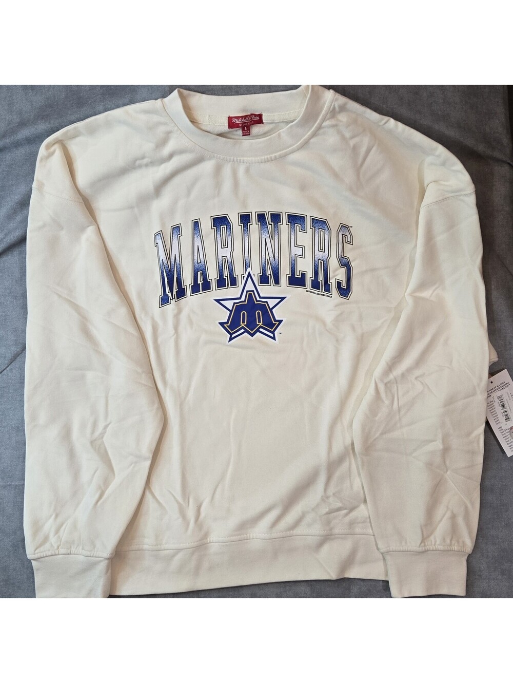 Mitchell & Ness Mariners Arch Stack Crew Cream Womens L NWT 000004